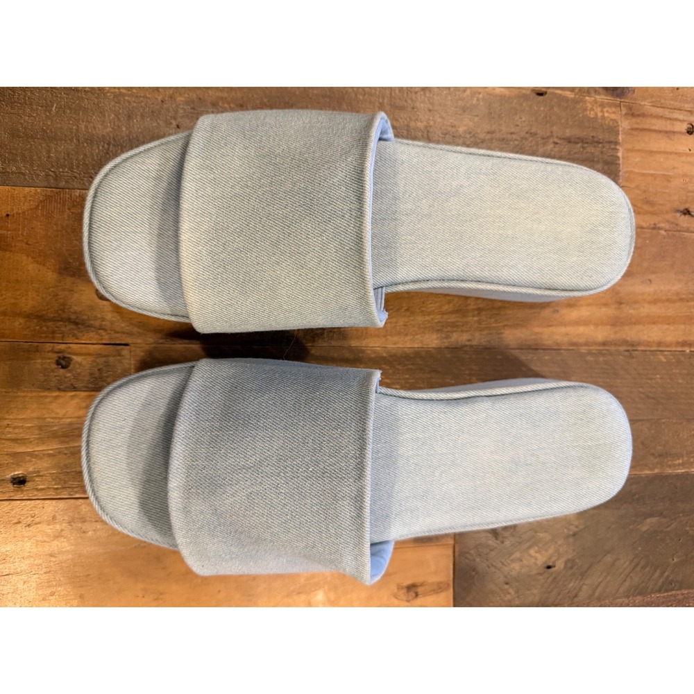 American Eagle Womens Denim Platform Slide Sandals Light Wash Blue Y2K Size 10